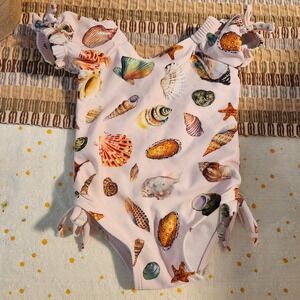 Edgehill Collection Baby Girls Seashell Print One Piece Swimsuit Pink 3M